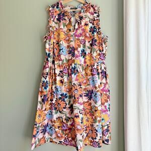 MAGGY LONDON Woman | Plus Size 22W Floral Ruffle Sleeveless Dress Cotton Resort
